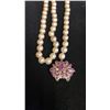 Image 2 : PEARL NECKLACE (28") SET WITH RUBIES & DIAMONDS & APPROX 18K CLASP (10G)