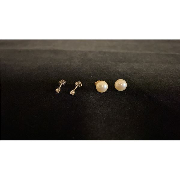 PAIR APPROX 14K EARRINGS SET WITH DIAMONDS (.04CT) & PAIR APPROX 14K EARRINGS SET WITH PEARLS (2.1G