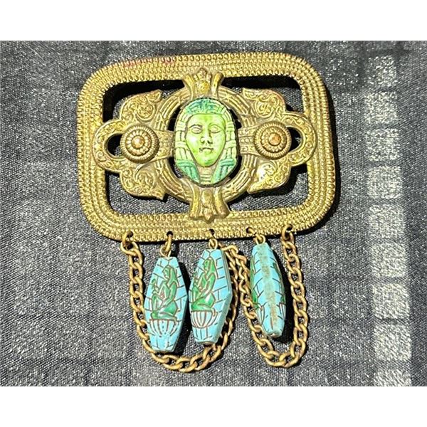 Egyptian Revival Czech Glass Brooch, c. 1920s