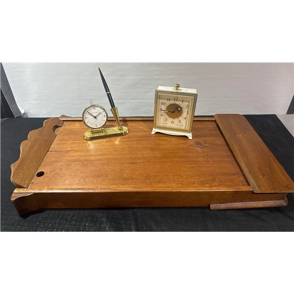 Wood Lap Desk with Clocks and Pen