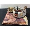 Image 1 : Decor Lot: Mask, Silver Dish, Cloth