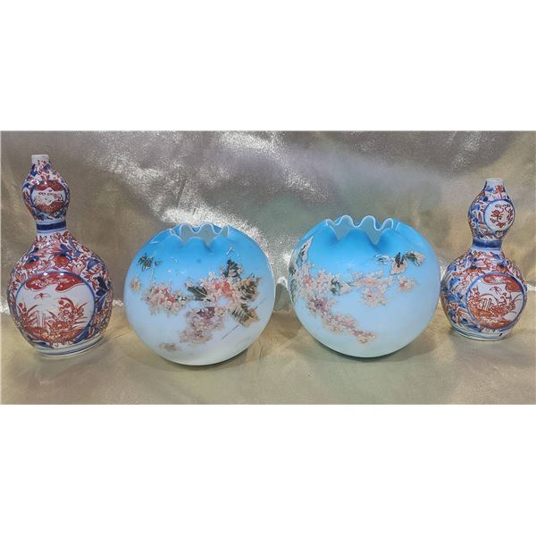 Hand-Painted Blue Glass Vases and Bottles Set