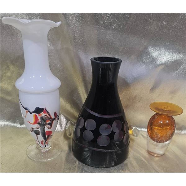 Three Art Glass Vases Assortment