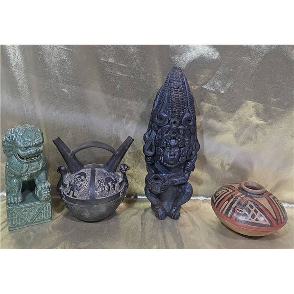 Four Decorative Sculptures and Vessels