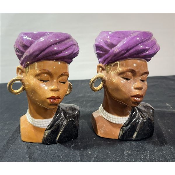 Ceramic Female Bust Head Vases Pair