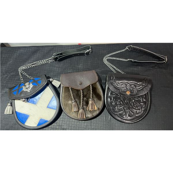 Three Scottish Leather Sporrans
