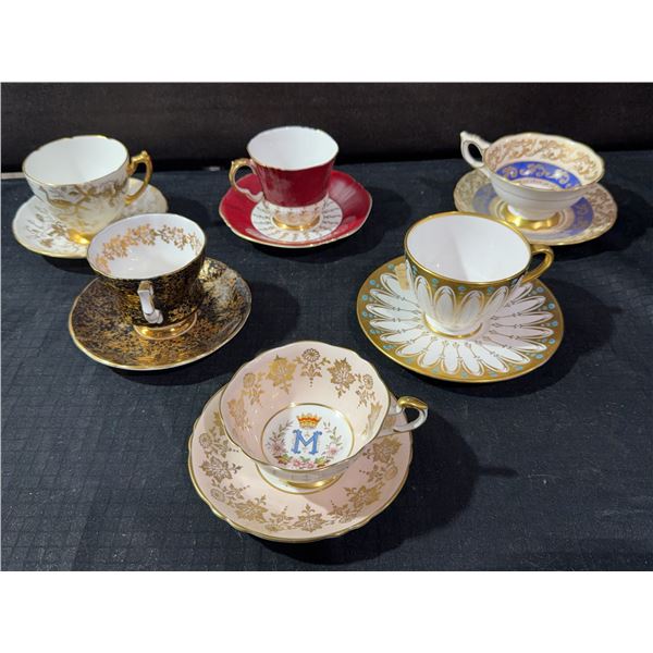 6 English Bone China Tea Cups and Sauc