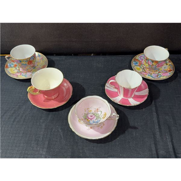 5 English Bone China Teacup Trios