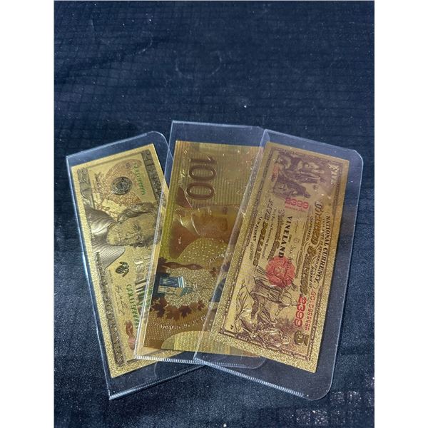 3 Gold-Plated Collectible Banknotes