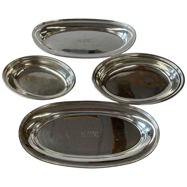 4 Vintage CPR Monogramed Silver Plated Platters - Longest is 11" - Elkington Canada - Sold by A. T. 