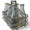 Image 1 : Vintage Milk Carrier with 6 Glass Bottles - 5  Bottles have the cardboard tops - 1 Valley Dairy & 1 