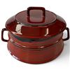 Image 1 : Glossy Red Enameled Lidded Dish with Side Handles (6" tall x 10" diameter)