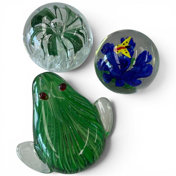 3 Art Glass Paperweights