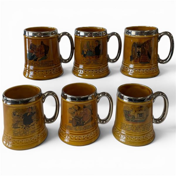 6 x 1970s Glazed English Tankards by Lord Nelson Pottery