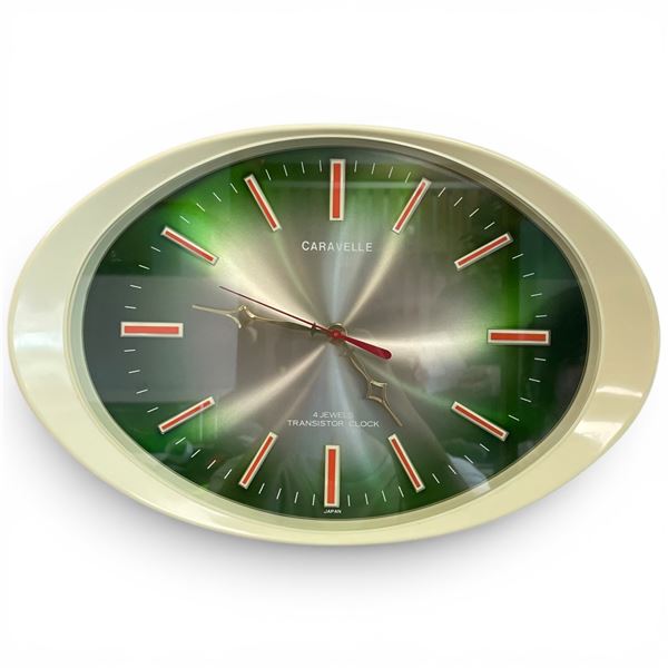 Mid-Century Caravelle Atomic 4 Jewel Transistor Wall Clock - 3" x 14" x 9.5"