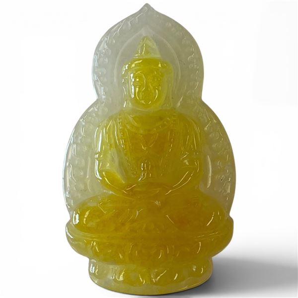 Yellow to Clear Buddha Medallion with Certificate of Authenticity - 3" x 2" wide
