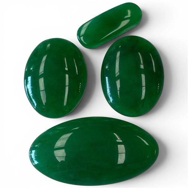 4 Green Jade Cabochons - Total weight: 11 grams (largest is 15 x 29mm)