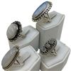Image 2 : 4 New Rings * all stamped .925 * (White Agate and Moonstone)  Longest ring  is 37mm * Total weight:
