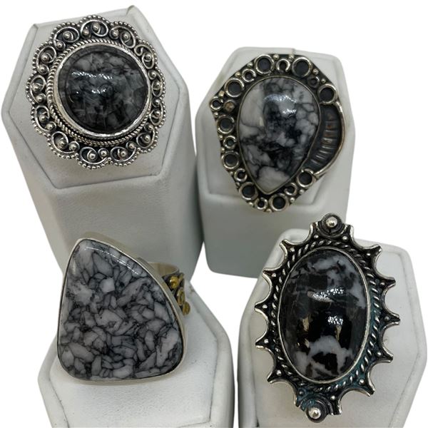 4 New Rings * all stamped .925 * (White Buffalo Turquoise) Longest ring  is 37mm * Total weight: 48 