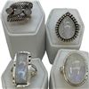 Image 1 : 4 New Rings * all stamped .925 * (White Agate, Quartz Crystal, and Moonstone)  Longest ring  is 27mm