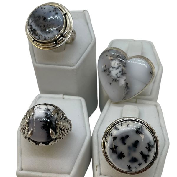4 New Rings * all stamped .925 * (White Buffalo Turquoise) Longest ring  is 29mm * Total weight: 43 