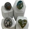 Image 1 : 4 New Rings * all stamped .925 * (Amazonite, Jasper, and Agate)  Longest ring  is 27mm * Total weigh