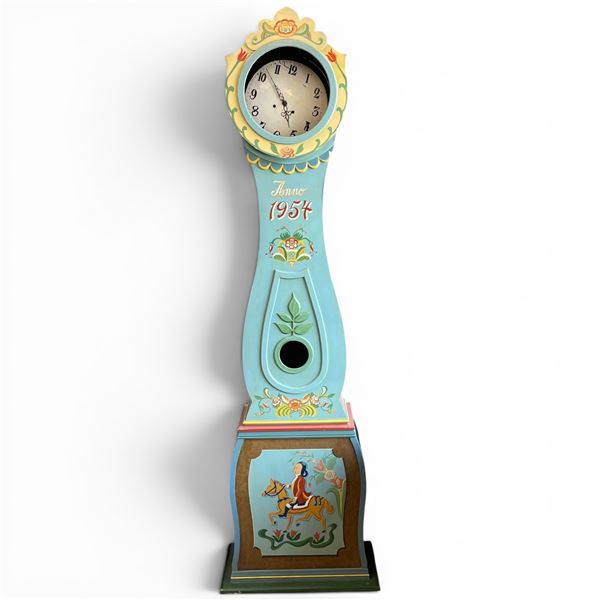 Hand Painted Swedish Mora Clock - Dated 1954 * 12" x 24" x 63" tall * Missing the glass