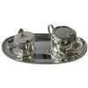 Image 2 : Vintage CPR Monogramed Silver Plated Serve Ware (Tea pot, creamer, sugar and small platters) - Elkin