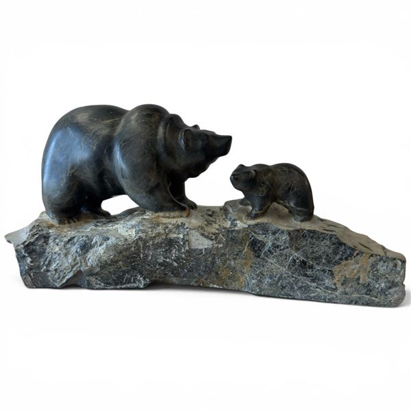 C. Jenkins Signed Large Soapstone Caring of "Mother and Cub" 6" x 18" long x 8" wide