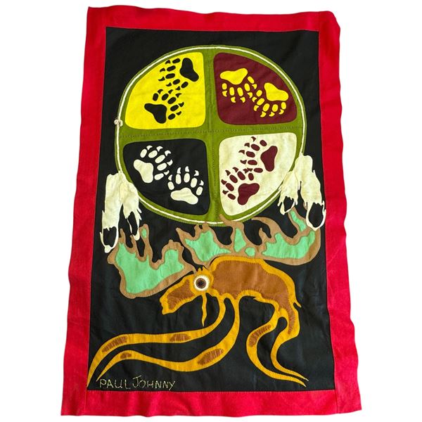 Original Paul Johnny "Medicine Wheel" Blanket -  Hand Stitched Flannel (40" x 60" - includes COA) Ca