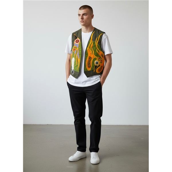 Original Paul Johnny Wearable Art Vest - Hand Stitched Flannel with COA- First Nations Design (16" a
