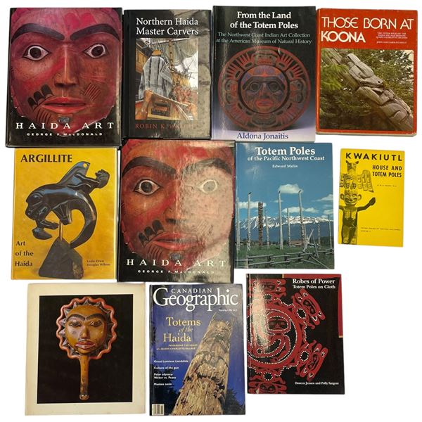 Curated Collection of 10 Books on Indigenous Arts and Monumental Carvings of the Pacific Northwest C