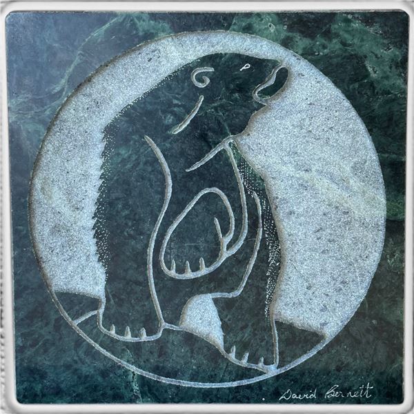 David Bernett Sculpted Marble Tile "Bear" - 7" x 7" x 1" thick