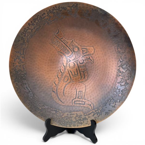 Harold Alfred Hammered 14" Copper Plate - Renown 'Namgis (Kwakwaka'wakw) artist - Wolf design