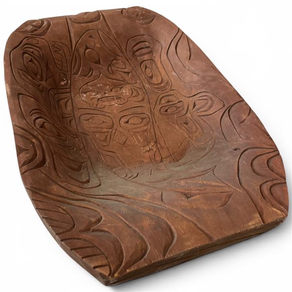 Large Carved Cedar Bowl with First Nations Design - 14" x 22" x 3.5" deep