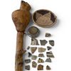 Image 1 : Group of Burl Wood Club and Southwestern Collectibles (Small Acoma pottery vase, four point grass di