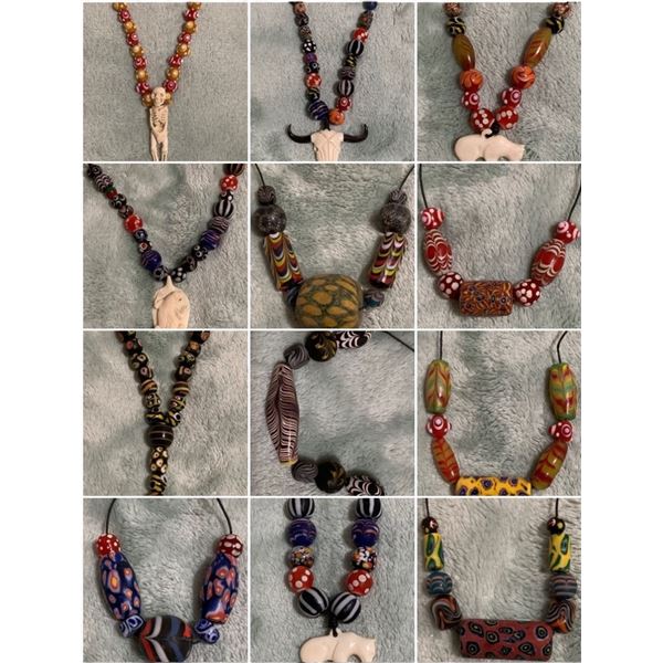 Collection of Vintage International Bead Necklaces - Variety of Materials, including, glass, stone a