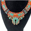 Image 2 : Tibetan Design Handmade Necklace with Turquoise and Coral Stones 16" Long - Stamped .925