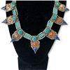 Image 2 : Tibetan Design Handmade Necklace with Turquoise and Coral Stones 17" Long  - Stamped .925