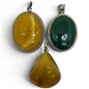 Image 1 : 3 Sterling Silver Pendants (Malachite and Amber Resin) * Largest Pendant is 39 x 50 mm * Total weigh