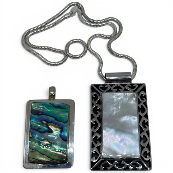 2 Sterling Silver & Abalone Pendants & One 18" Chain* Largest Pendant is 35 x 55mm * Total weight: 4