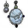 Image 1 : 2 Sterling Silver Pendants (Abalone, Faux Pearl, Abalone & Crystal) * Largest Pendant is 60 x 83 mm 