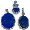 Image 2 : 3 Sterling Silver Lapis & Crystal Pendants - Largest pendant is 35 x 43 mm - Total weight: 51 grams