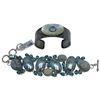 Image 2 : 2 Sterling Silver Bracelets - (Druzy, Blue Crystal & Shell) - 1.5" wide toggle bracelet & 3/4" wide 