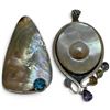Image 1 : 2 Sterling Silver Abalone & Crystal Statement Pendants - Largest pendant is 45 x 75mm - Total weight