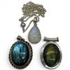 Image 1 : 3 Sterling Silver Labradorite & Moonstone Pendants & One 30" Chain * Largest Pendant is 35 x 43mm * 