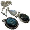 Image 2 : 3 Sterling Silver Labradorite & Moonstone Pendants & One 30" Chain * Largest Pendant is 35 x 43mm * 