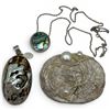 Image 1 : 3 Sterling Silver Pendants (Pearl, Abalone & Shell)_& One 16" Chain * Largest Pendant is 56 x 43mm *