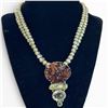 Image 1 : Green 6 mm Pearl Necklace with .925 Silver Citrine, Peridot Crystal & Pearl Enhancer Pendant  - Pend