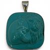Image 1 : Large Sterling Silver Stabilized Turquoise High Relief Lion Pendant - 51 x 51mm x 20mm deep - Total